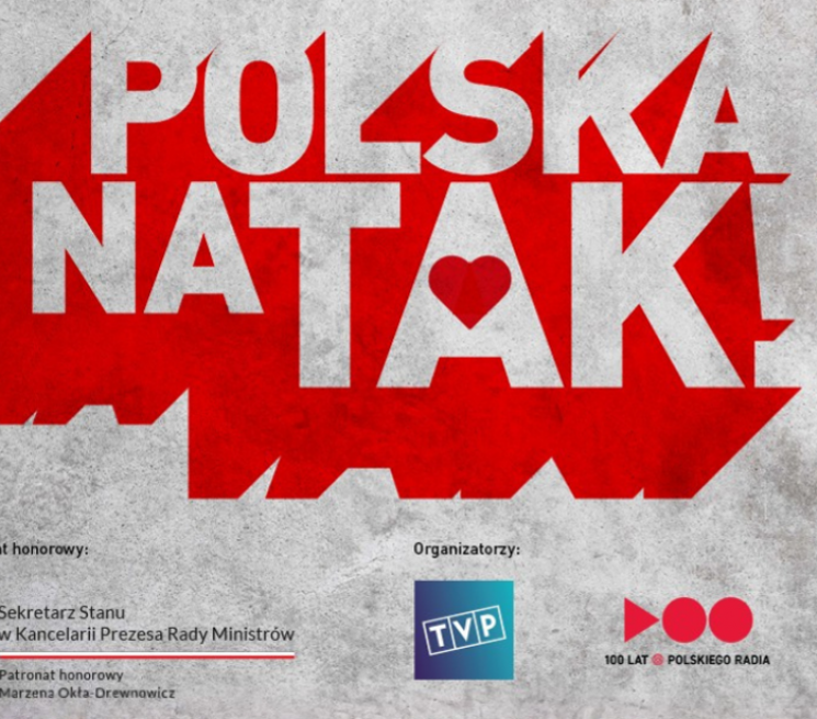 grafika projektu czerwony napis "POLSKA NA TAK" na szarym tle