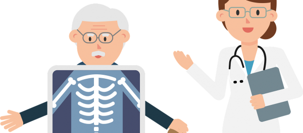 ilustracja lekarz senior ma prześwietlaną klatkę piersiową zdjęcie rentgenowskie