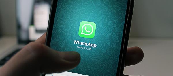 zdjęcie telefon w dłoni na ekranie logo WhatsApp